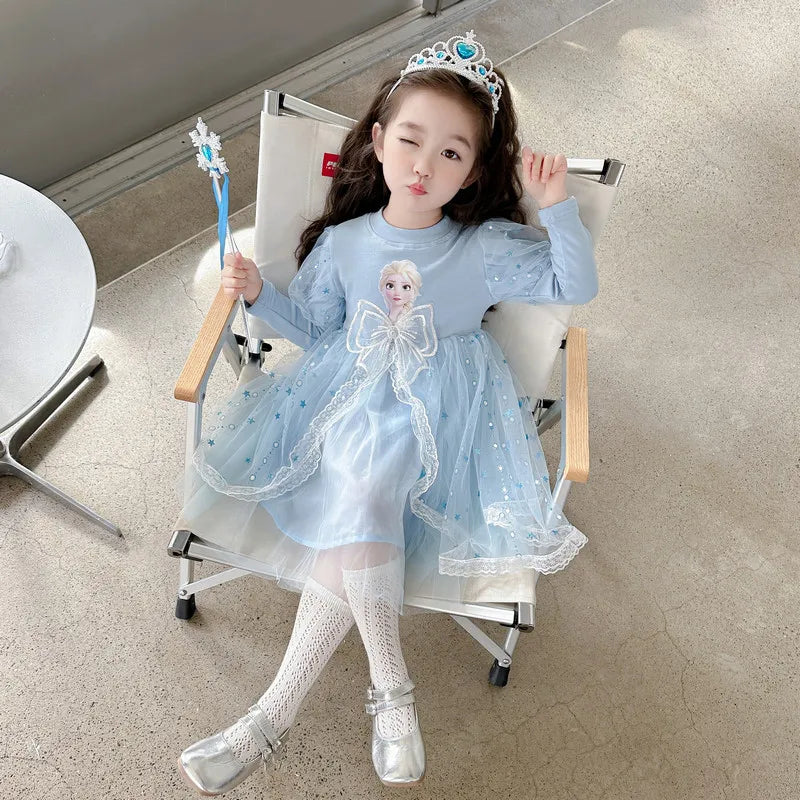 Disney Girls Dress Short/Long Sleeve Summer Princess Dresses Frozen Elsa Party Baby Dresses for Children Clothing Kids Clothes