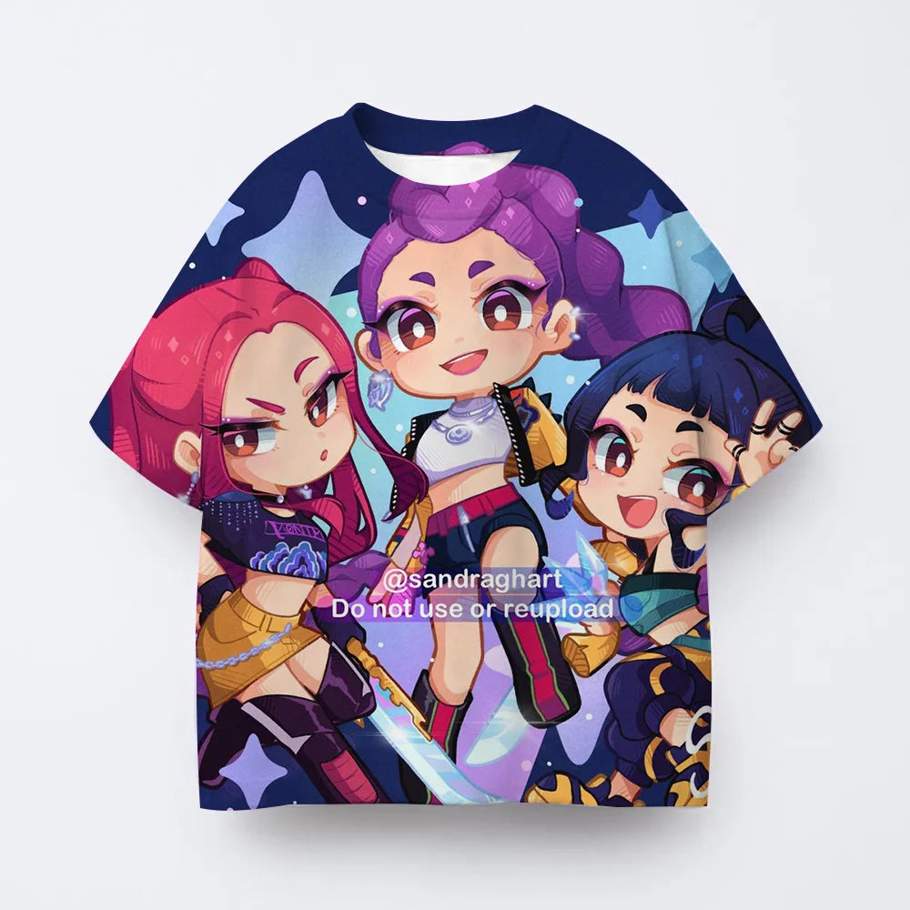 Toddler Girl Clothes Kpop Demon Hunters Cartoon Tee Shirt Funny Gift for Fans Harajuku Cool Kids T-shirts Cotton Summer Tops