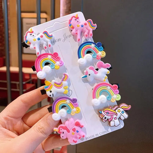 10PCS/Set New Girls Cute Cartoon Unicorn Hair Clips Kids Lovely