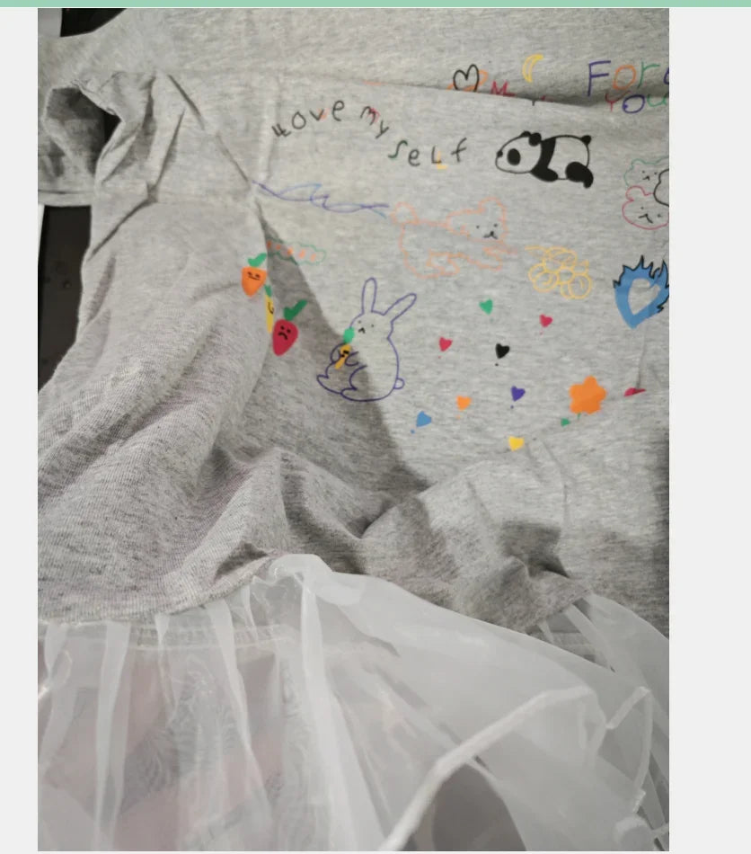 2024 Summer New Girls Short Sleeve Casual Dress Cute Flower Print