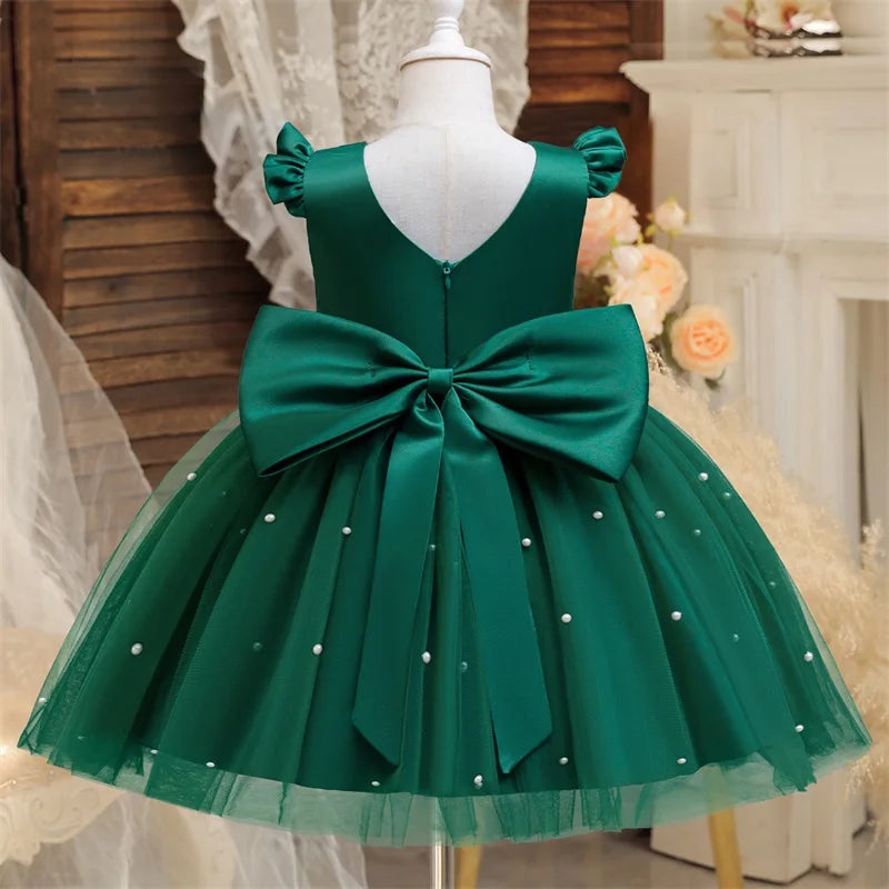 Toddler Girl Flower Birthday Tulle Dress Backless Bow Wedding Gown 1-8Y Kids Party Wear Princess Dress Baby Girl Bowknot Dresses