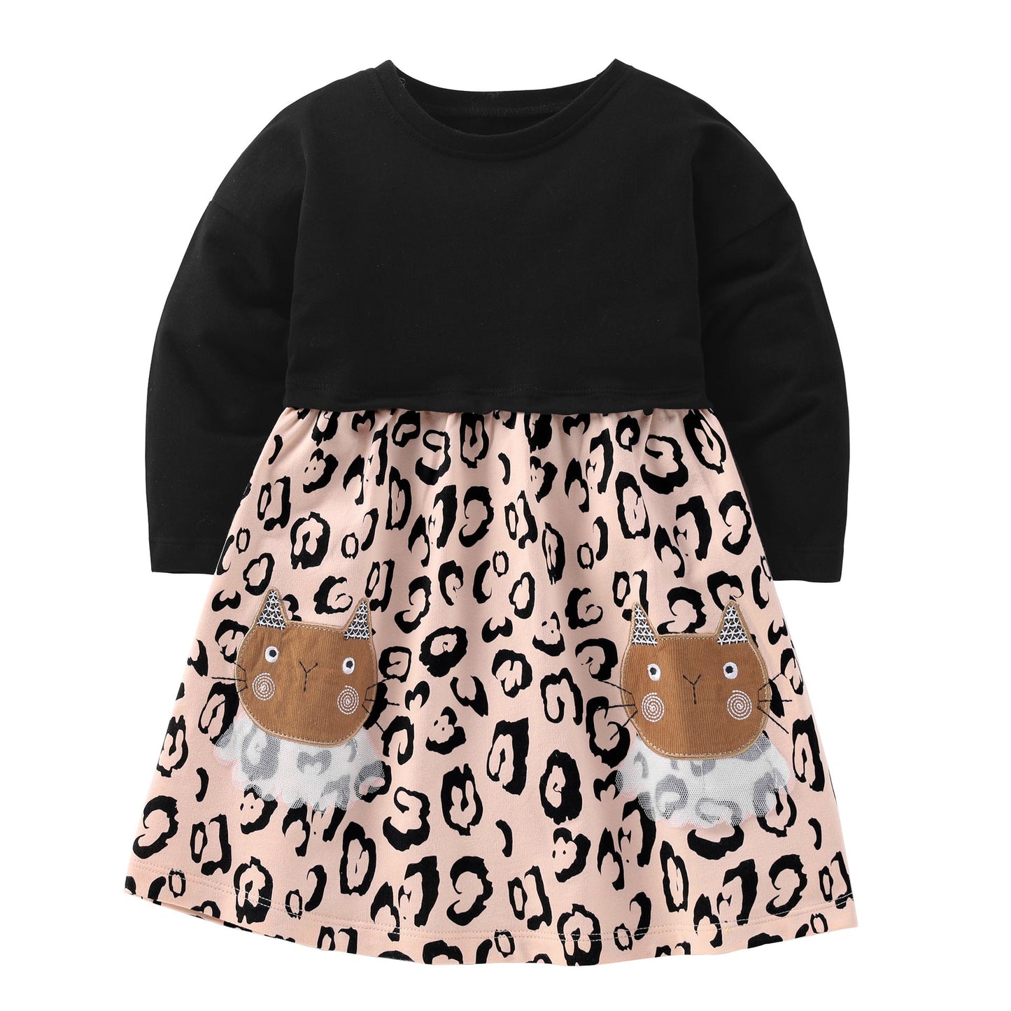 Baby Girl Cat Embroidered Pattern Patchwork Design Dress