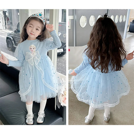 Disney Girls Dress Short/Long  Sleeve Summer Princess Dresses Frozen Elsa Party Baby Dresses for Children Clothing Kids Clothes