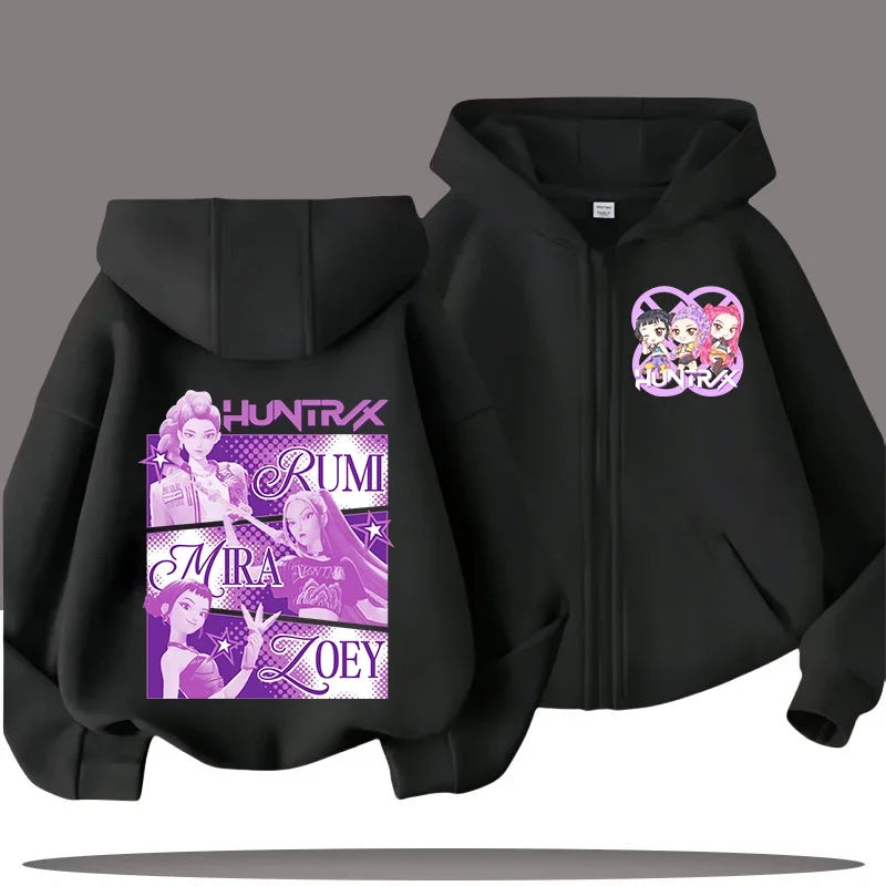 Funny Zip Up Sweatshirts Kpop Demon Hunters Hoodie Children Clothes Kid Girl Boy Sweatshirt Zipper Hoody Baby Casual Top