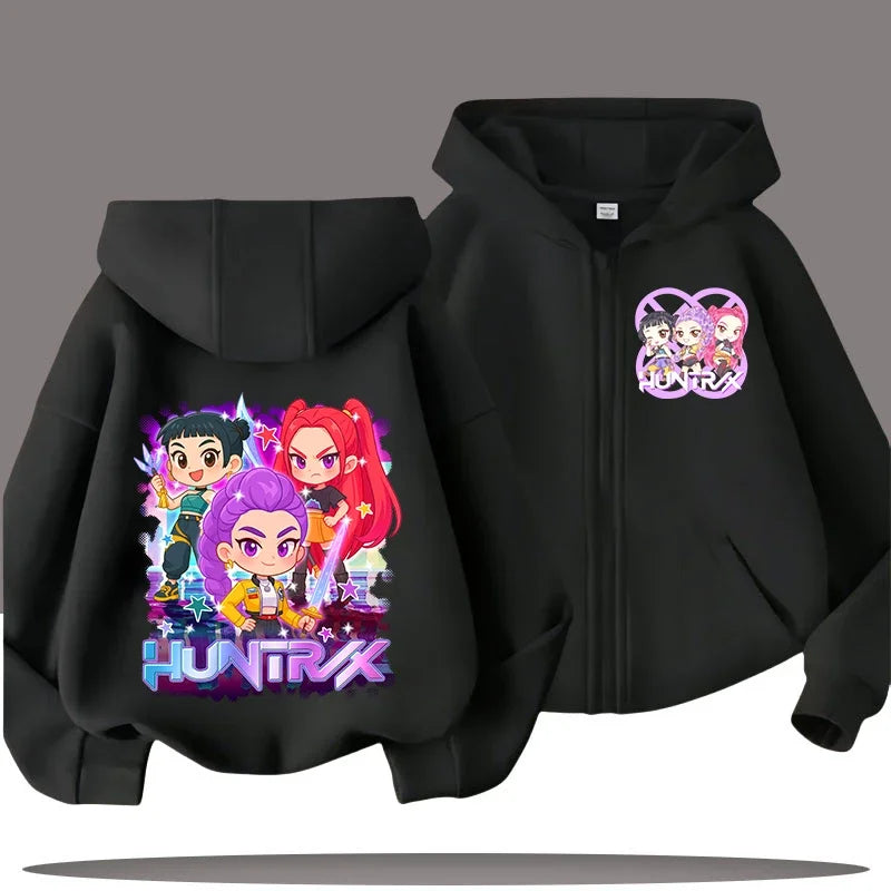 Funny Zip Up Sweatshirts Kpop Demon Hunters Hoodie Children Clothes Kid Girl Boy Sweatshirt Zipper Hoody Baby Casual Top