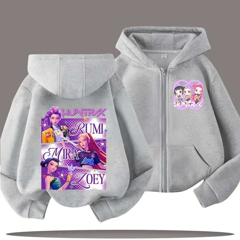 Funny Zip Up Sweatshirts Kpop Demon Hunters Hoodie Children Clothes Kid Girl Boy Sweatshirt Zipper Hoody Baby Casual Top