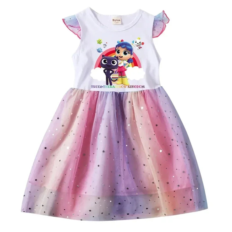 Cosplay True And The Rainbow Kingdom Clothes For Baby Girls Summer Short Sleeve Dresses Kids Cartoon Dress Children Cartoo Anime