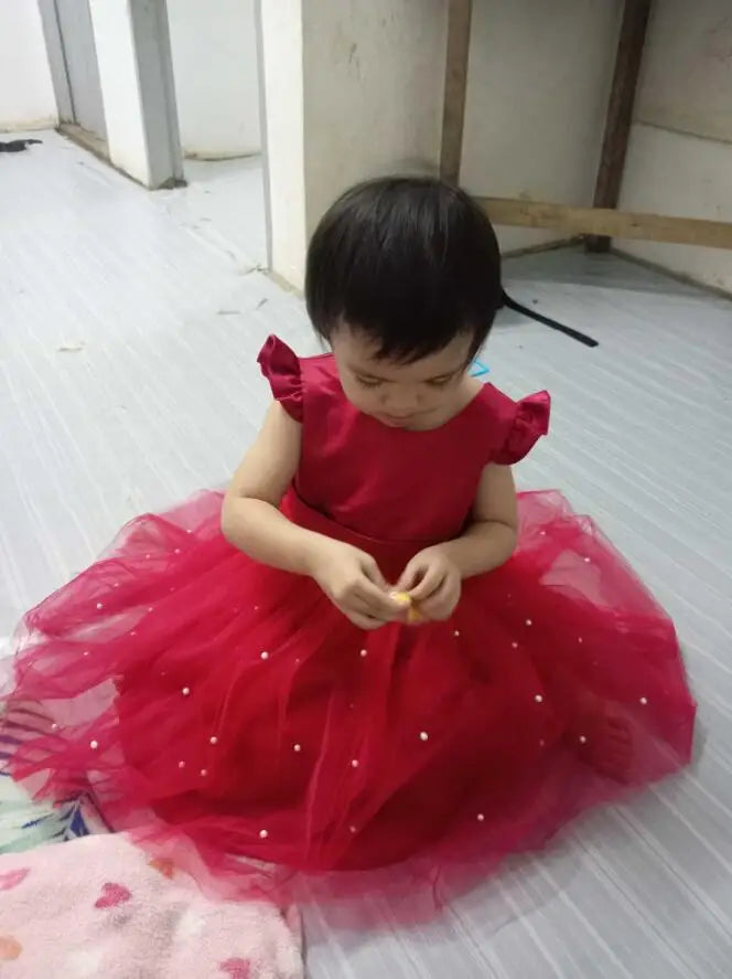 Toddler Girl Flower Birthday Tulle Dress Backless Bow Wedding Gown 1-8Y Kids Party Wear Princess Dress Baby Girl Bowknot Dresses