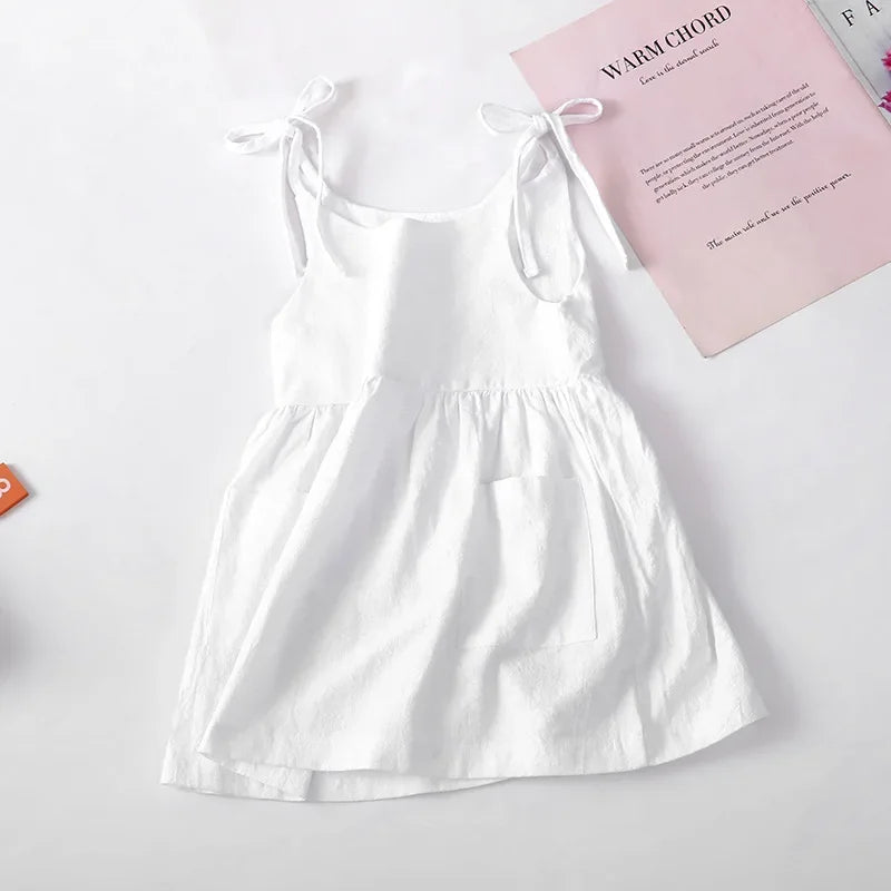 Summer Toddler Girl Dress Sleeveless Cotton Kids Beach Dress with Pocket