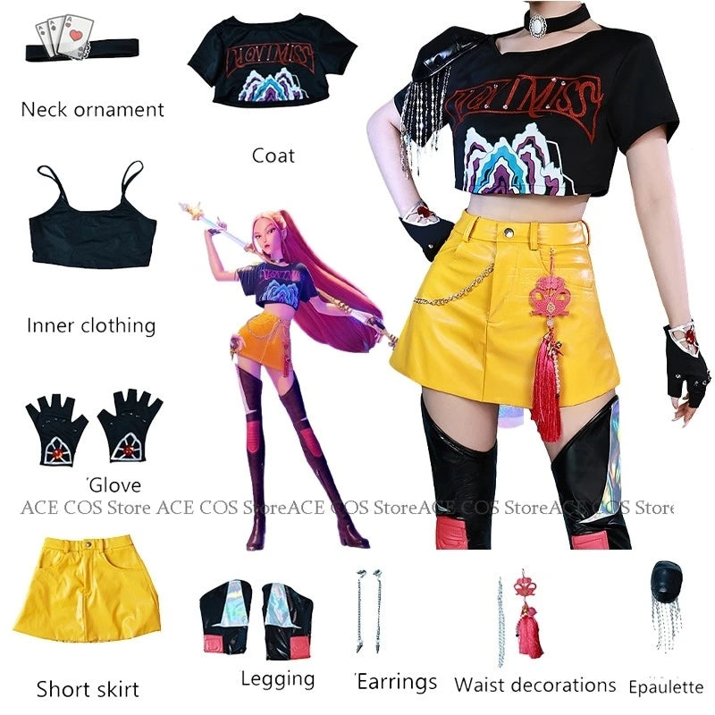 Huntrix K-Pop Mira Rumi Zoey Demon Hunters Stage Cosplay Clothes Costume Wig Halloween Women Girl Group Idol Roleplay Kid Outfit