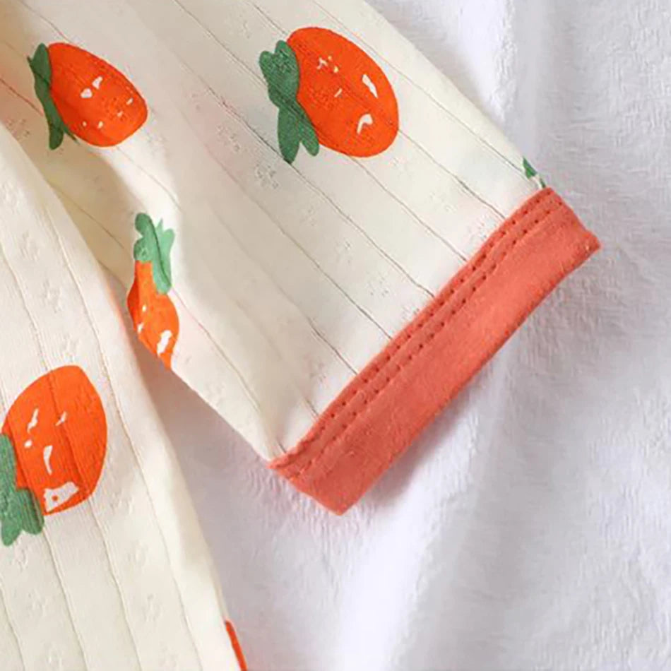 Summer Kids Cotton Long Sleeve and Pants Pajamas Set Soft Breathable Baby Sleepwear Cartoon Bear AC Room Wear Boys Girls Clothes