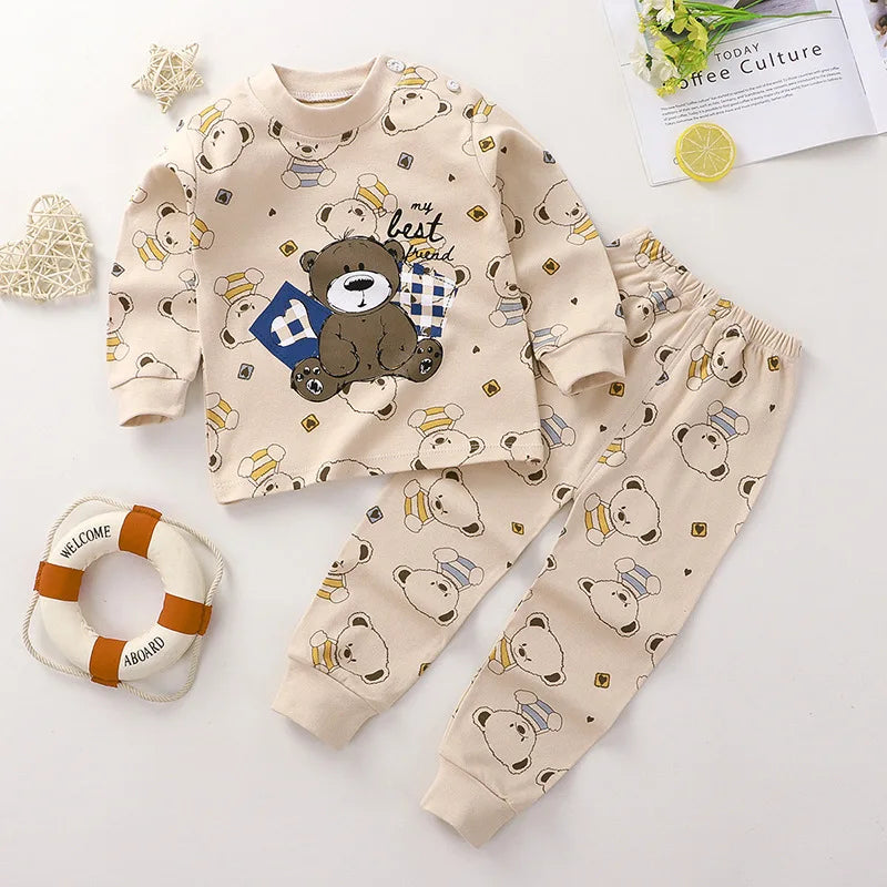 2025 New Baby Cotton Two-piece Set Home Clothes Children Class Suit Boys Girls Pajamas Set Kids Long T-shirt + Pants