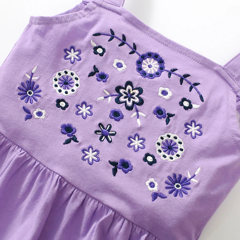 Little maven Summer Dress Toddler Baby Girls Clothes Cotton Purple Embroidery Flowers Sleeveless Dress Children's Clothing