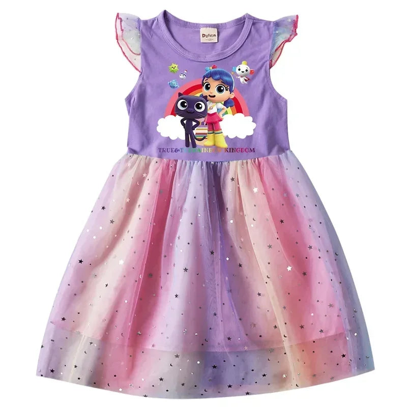 Cosplay True And The Rainbow Kingdom Clothes For Baby Girls Summer Short Sleeve Dresses Kids Cartoon Dress Children Cartoo Anime