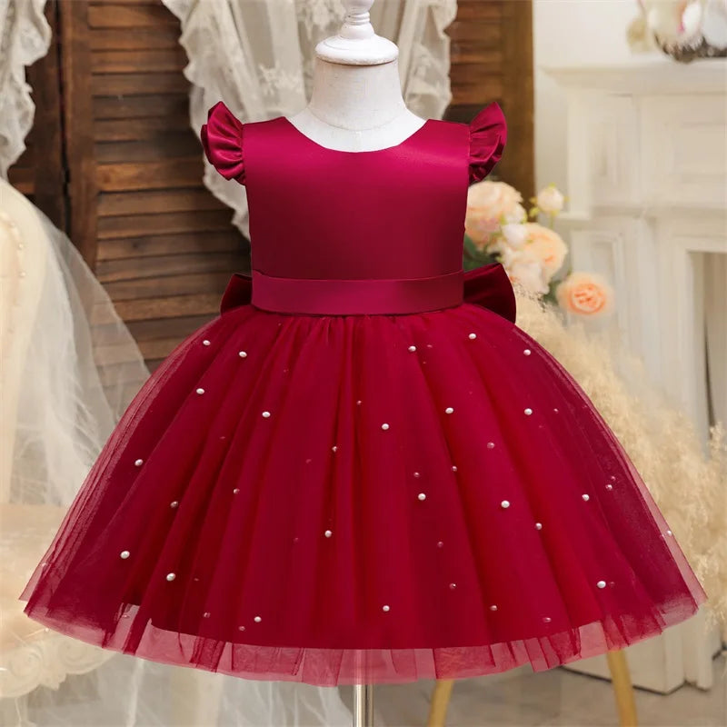 Toddler Girl Flower Birthday Tulle Dress Backless Bow Wedding Gown 1-8Y Kids Party Wear Princess Dress Baby Girl Bowknot Dresses
