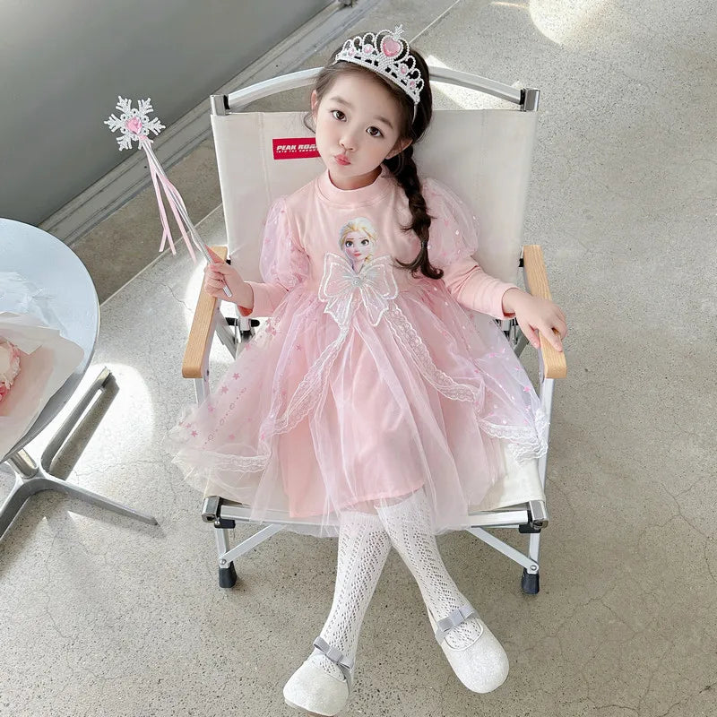 Disney Girls Dress Short/Long  Sleeve Summer Princess Dresses Frozen Elsa Party Baby Dresses for Children Clothing Kids Clothes