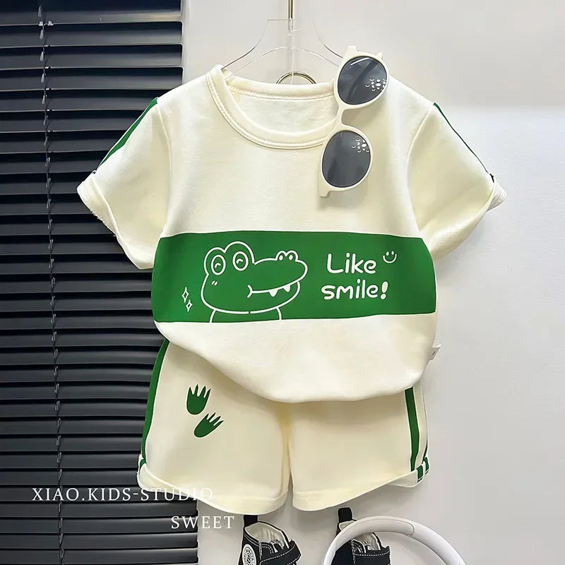 Kids Clothes Cotton Set Short Sleeve Suit Baby Girls Boys Set Summer Tops +short Children's Wear 2024 New