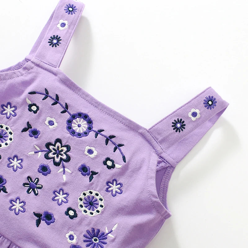 Little maven Summer Dress Toddler Baby Girls Clothes Cotton Purple Embroidery Flowers Sleeveless Dress Children's Clothing
