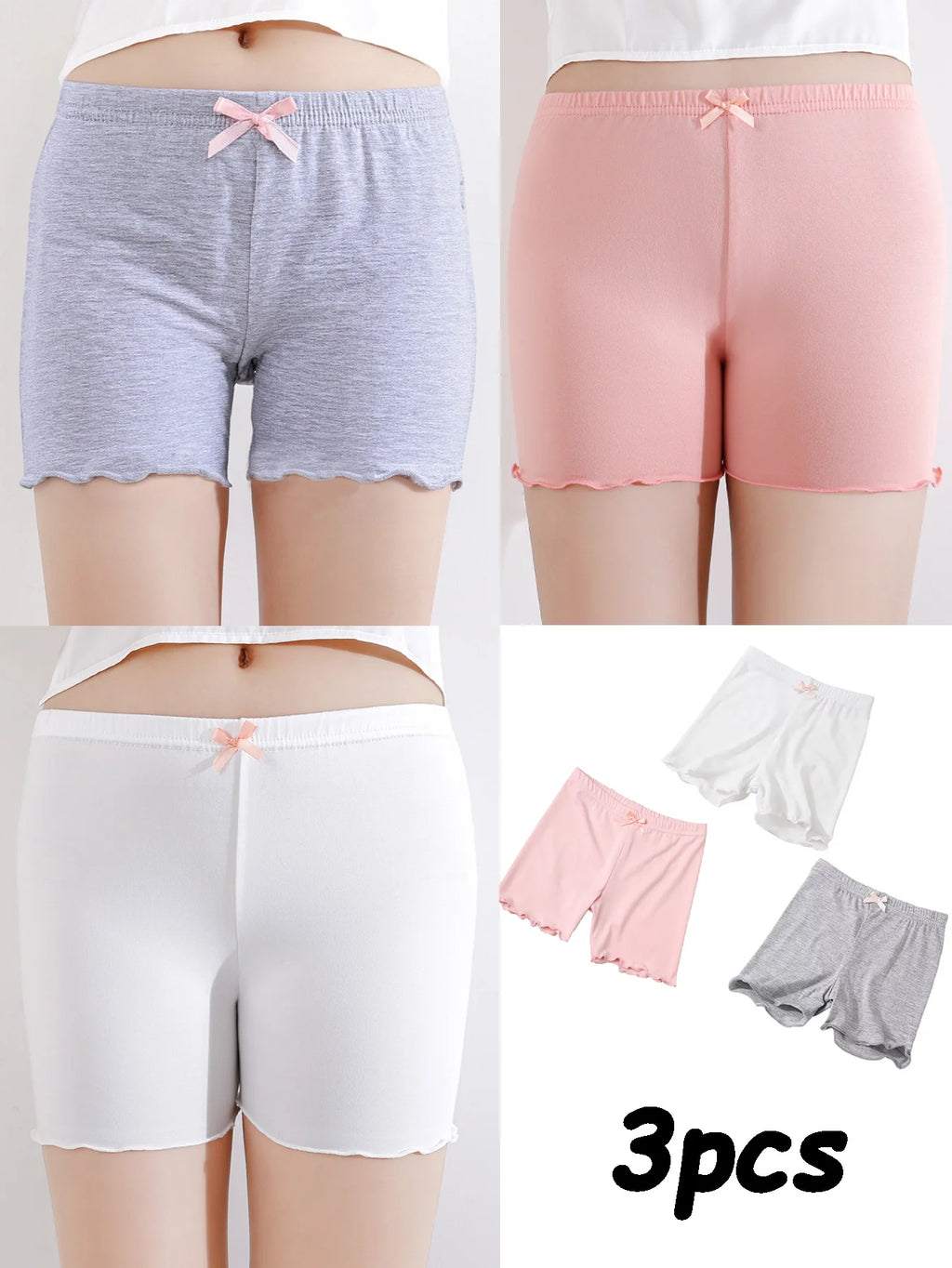 3 Pcs/Pack Summer Girls Shorts Kids Safety Pants Adorable Underwear Clothes Children Cute Bow Short Underpants for Young Girls