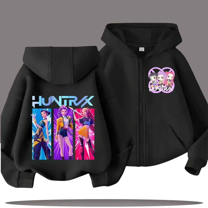Funny Zip Up Sweatshirts Kpop Demon Hunters Hoodie Children Clothes Kid Girl Boy Sweatshirt Zipper Hoody Baby Casual Top