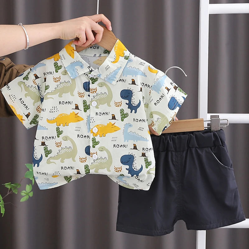 Baby Boy Clothes Set T-shirt+Shorts Kids Boy Summer Clothing Set Cute Cartoon Baby Boy Outfit Set Infant Toddler Tee Shirt Pants