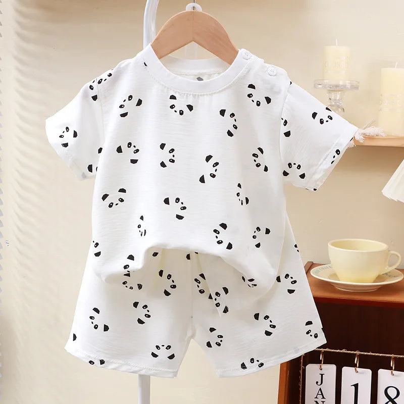Summer Children Clothes Pajama Set Soft Solid Color Comfortable Clothing Kids Girls Boys Pajamas Sleepwear