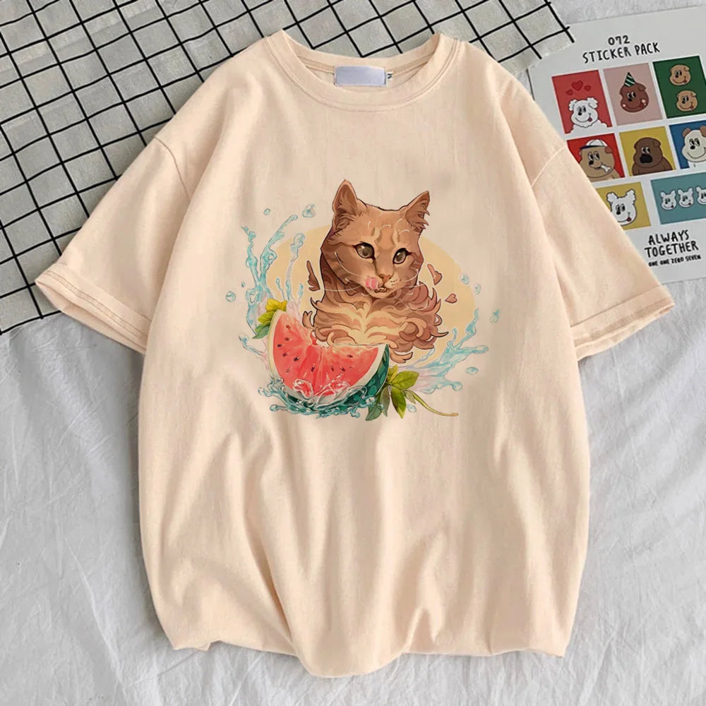 Funny Cat t shirt teen 2000s Retro Punk Pastel hip hop anime tshirt aesthetic Graphic anime harajuku korean clothes hip hop