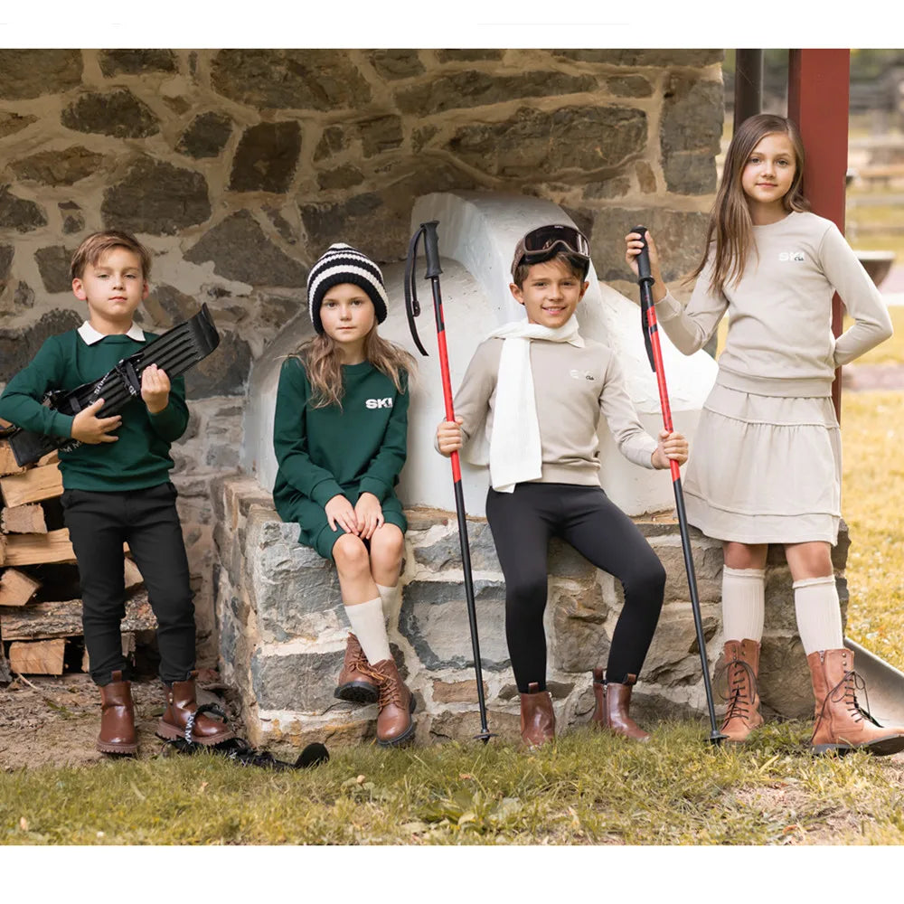 AP 2025 AW Ski collection kids boys girls cotton casual embroideried letter print sporty family matching clothes dress set shirt