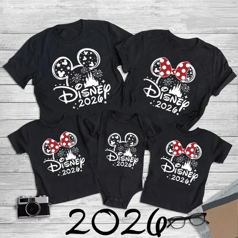 2026 Disney Trip Mickey Minnie Mouse Family Matching Shirts Cotton Dad Mom Bro Sis Kids T Shirt Baby Rompers Matching Clothes