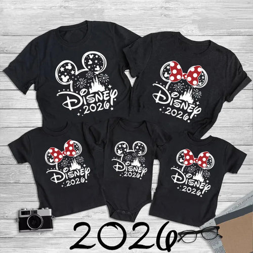 2026 Disney Trip Mickey Minnie Mouse Family Matching Shirts Cotton Dad Mom Bro Sis Kids T Shirt Baby Rompers Matching Clothes