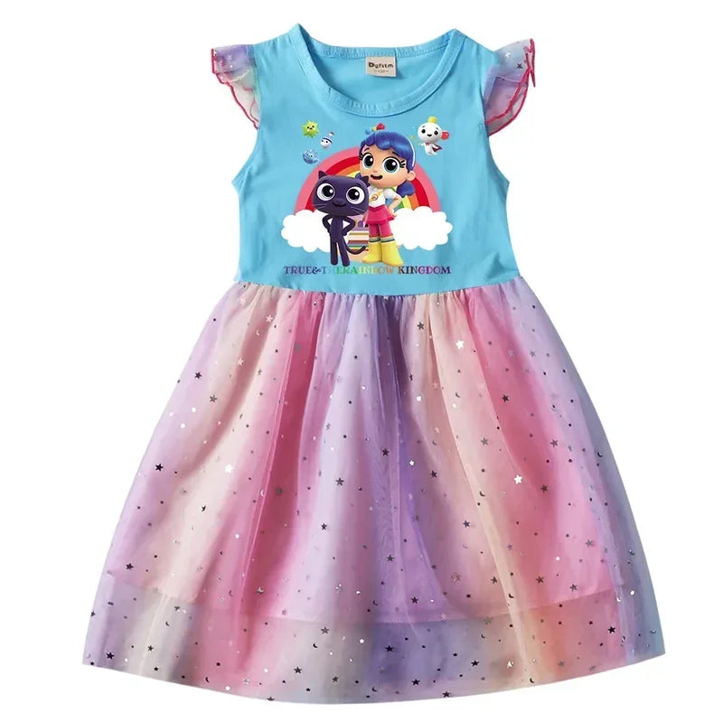 Cosplay True And The Rainbow Kingdom Clothes For Baby Girls Summer Short Sleeve Dresses Kids Cartoon Dress Children Cartoo Anime