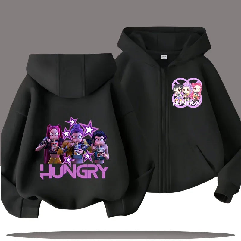 Funny Zip Up Sweatshirts Kpop Demon Hunters Hoodie Children Clothes Kid Girl Boy Sweatshirt Zipper Hoody Baby Casual Top