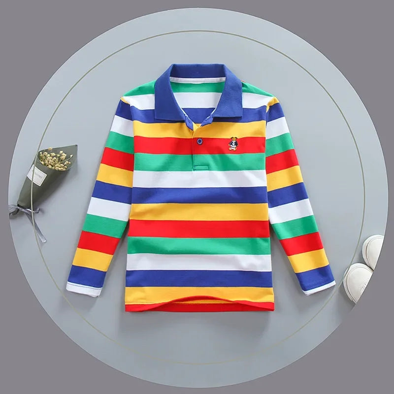 Boy Polo Shirt Kids Clothes Tops Color Stripes Turn-down Collar Autumn Long Sleeve Polos Baby Boy Camisetas Boys Shirts Teen