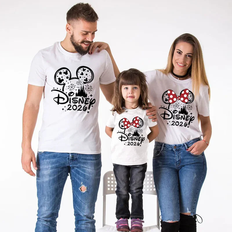 2026 Disney Trip Mickey Minnie Mouse Family Matching Shirts Cotton Dad Mom Bro Sis Kids T Shirt Baby Rompers Matching Clothes