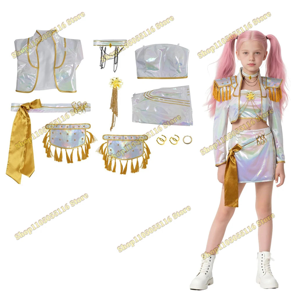 Huntrix K-Pop Mira Rumi Zoey Demon Hunters 2 Style Black White Outfit Kids Stage Cosplay Clothes Costume Halloween Girl Group