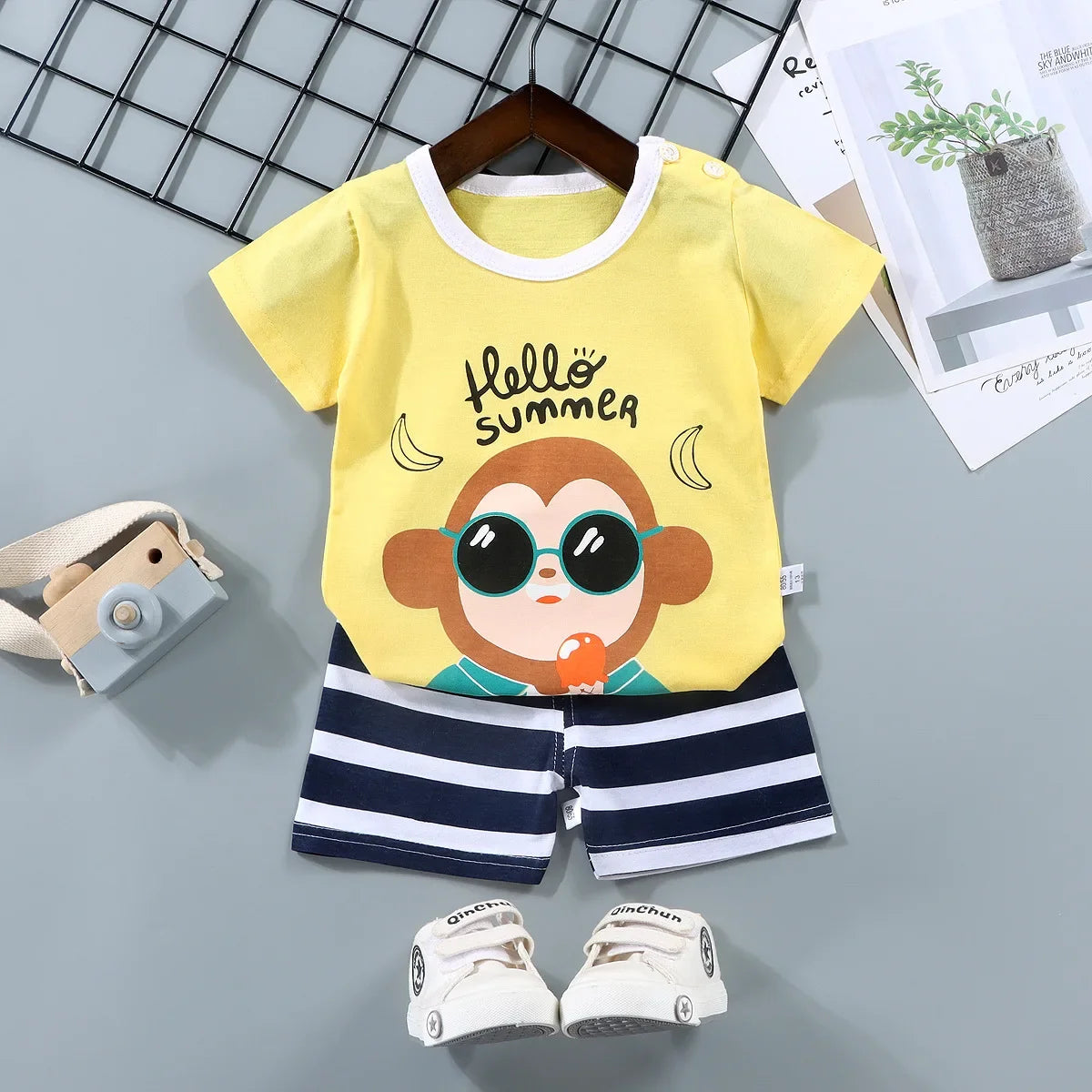 2PCS mother Kids Clothes Children's Sets Boys Girl T-shirt Shorts Summer Cotton Short sleeve Baby Children Clothing Toddler Suit