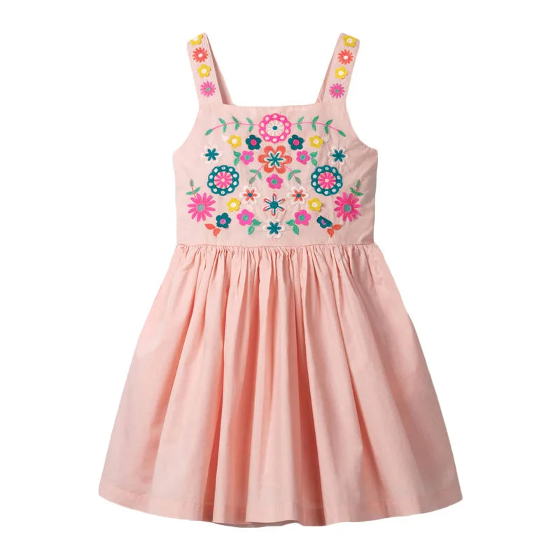 Little maven Summer Dress Toddler Baby Girls Clothes Cotton Purple Embroidery Flowers Sleeveless Dress Children's Clothing