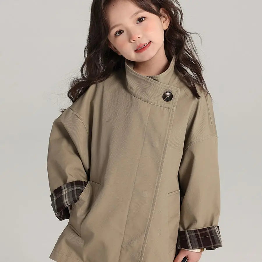 Kids Girls Cotton Teens Spring Autumn Windbreaker Coats Khaki Princess Oversize Coat Medium Long Outerwear Trench Clothes 1-12Y