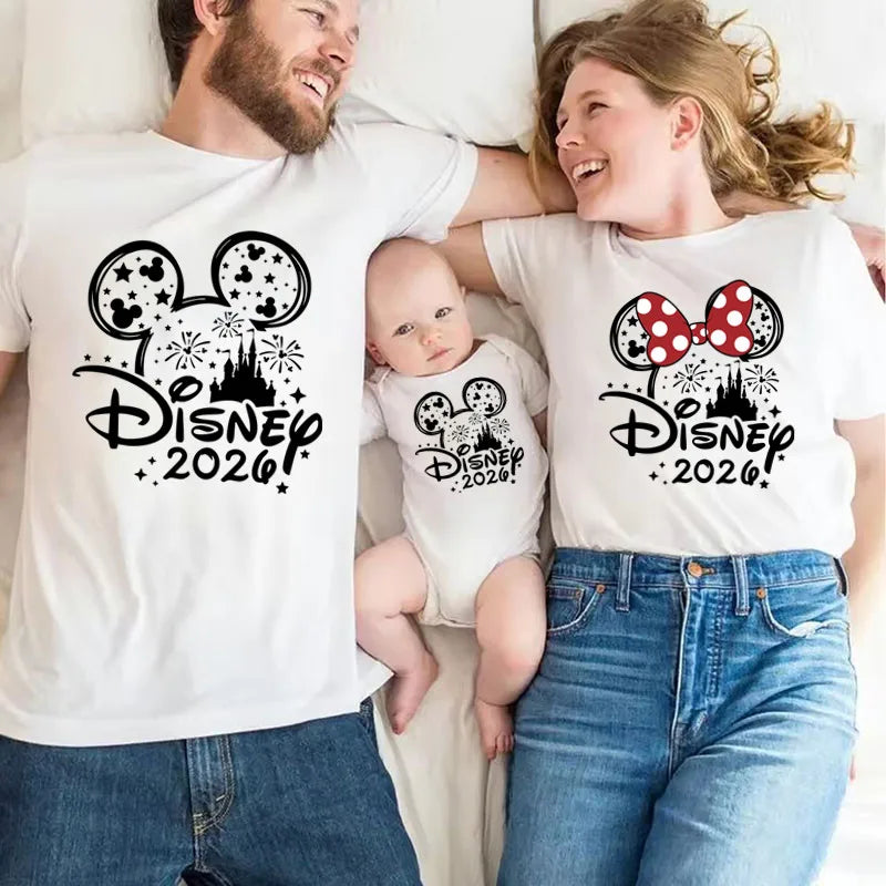 2026 Disney Trip Mickey Minnie Mouse Family Matching Shirts Cotton Dad Mom Bro Sis Kids T Shirt Baby Rompers Matching Clothes