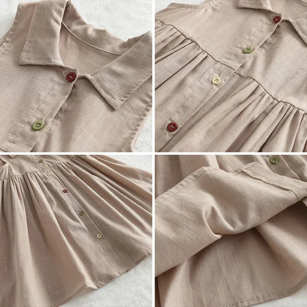 Summer New Solid Baby Girl Dress Cotton Button Kids Dresses Summer Princess Party Dress Toddler Girls Sundress Kids Clothes
