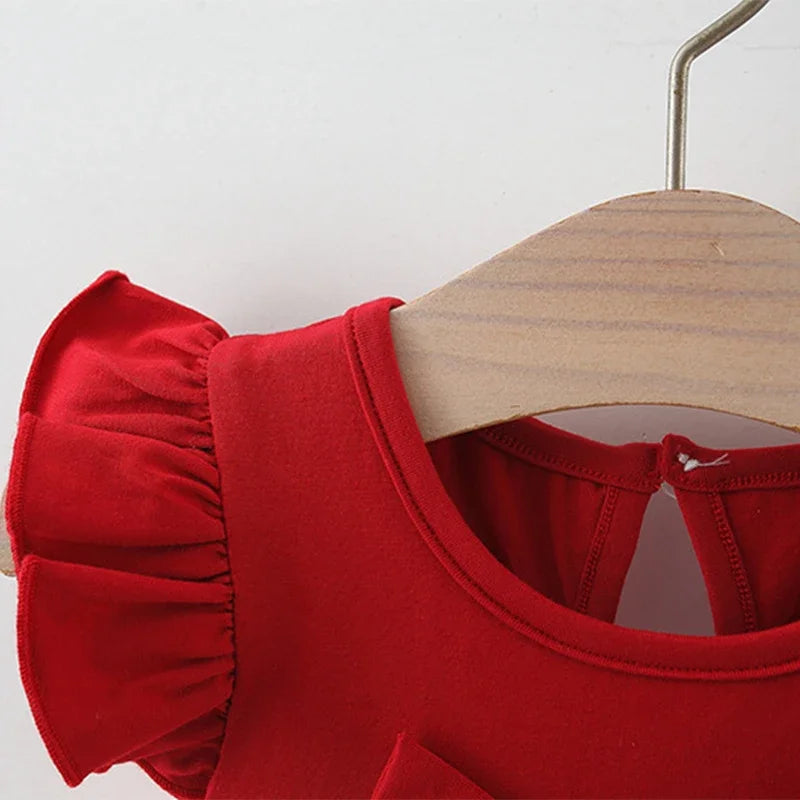(0-3 Years Old) Summer Baby Girl Bow Flying Sleeves Princess Dress Girl Korean Edition Little Love Birthday Dress