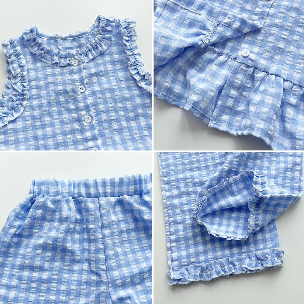 Pink Girl's Summer Two-piece Set with Single Breasted Sleeveless Top and Casual Pants, New Children's Sets Kids Clothes