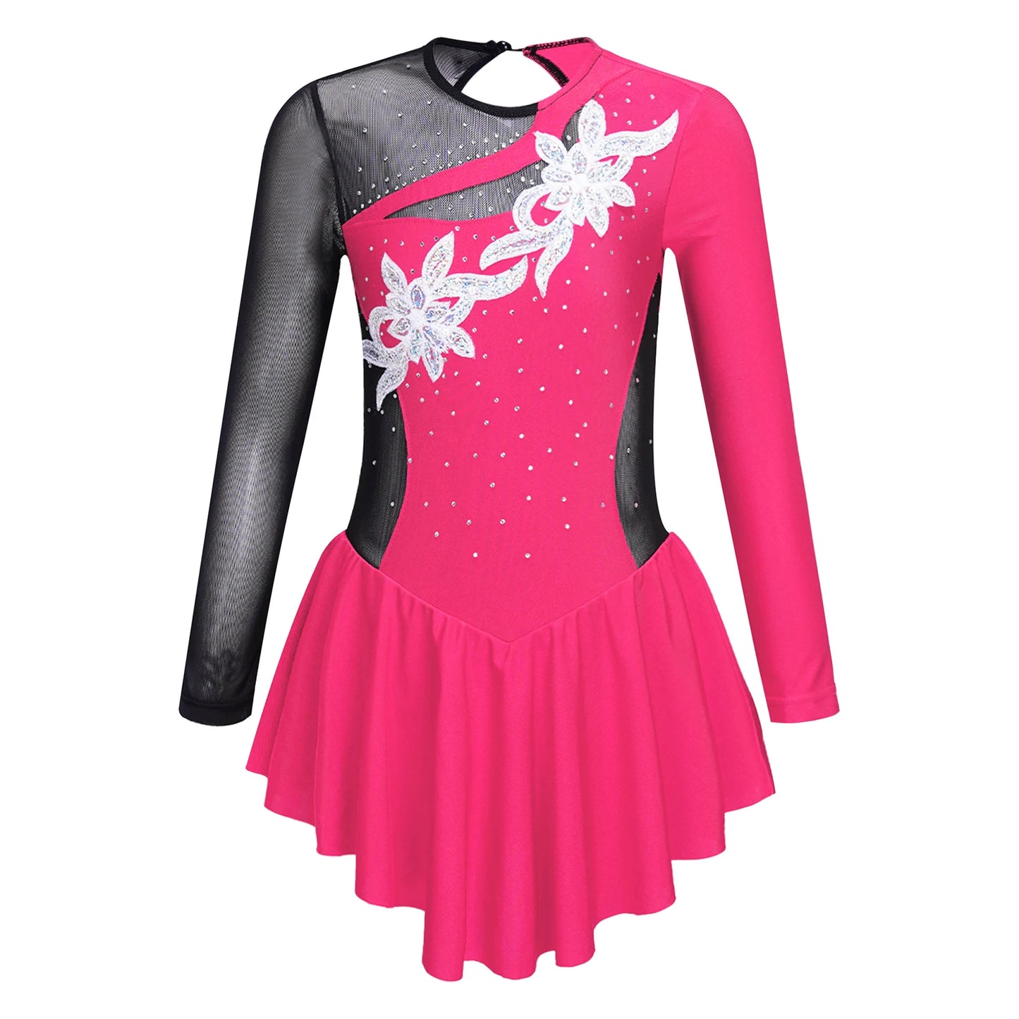 Kids Girls Ballet Tutu Dress Gymnastics Leotard Dance Wear Long Sleeve Rhinestone Figure Skating Costume Ballerina Party Dresses