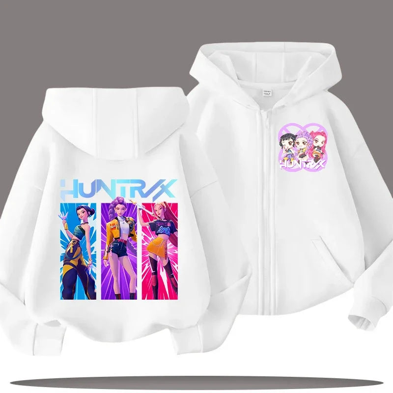 Funny Zip Up Sweatshirts Kpop Demon Hunters Hoodie Children Clothes Kid Girl Boy Sweatshirt Zipper Hoody Baby Casual Top