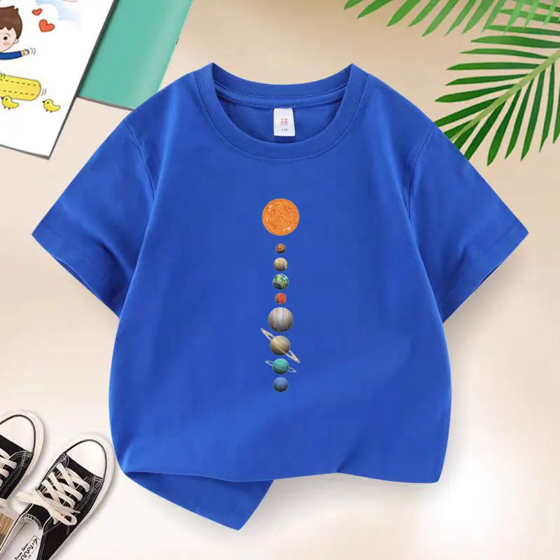 Cosmic Planets T-shirt for Boys Cotton Kids T Shirt Sport Children Casual Clothes Teen Baby Boy Summer Tops 6 8 10 12 Years