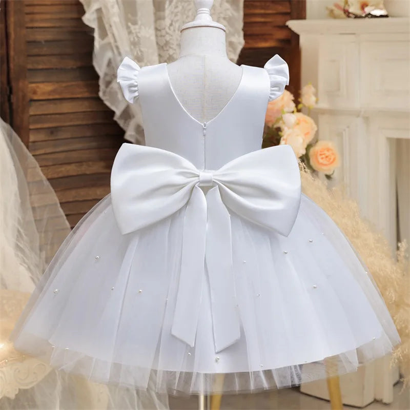 Toddler Girl Flower Birthday Tulle Dress Backless Bow Wedding Gown 1-8Y Kids Party Wear Princess Dress Baby Girl Bowknot Dresses