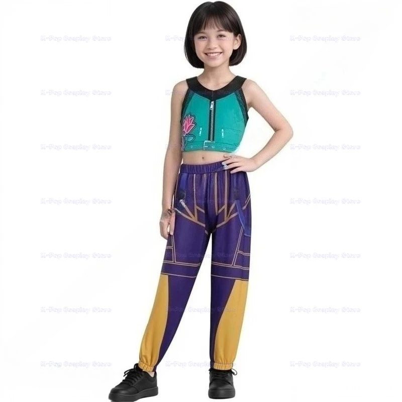 ‌‌‌Anime Kpop Demon Hunter Cosplay Rumi Zoey Mira Cosplay Full Suit Kids Girls Style Kids Stage Performance Clothes Halloween