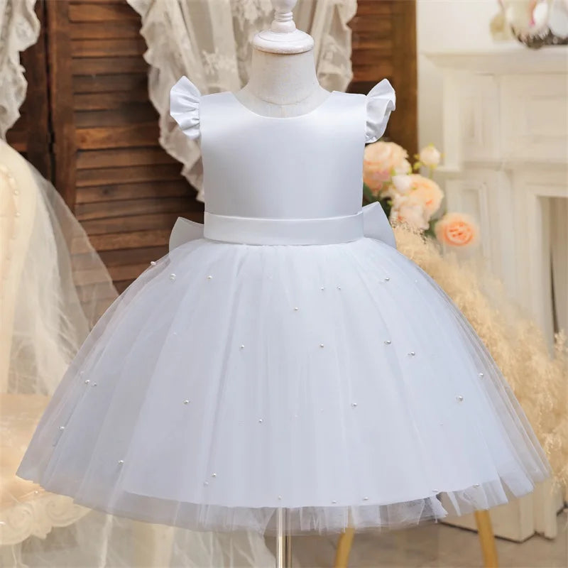 Toddler Girl Flower Birthday Tulle Dress Backless Bow Wedding Gown 1-8Y Kids Party Wear Princess Dress Baby Girl Bowknot Dresses