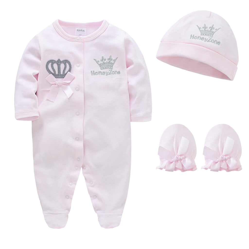 4 Pcs/set Baby Clothing Set Newborn Boys Jumpsuit +Hat+Mittens Baby Girls Pink Romper 100% Cotton Soft Kids Clothes for 0-9 M