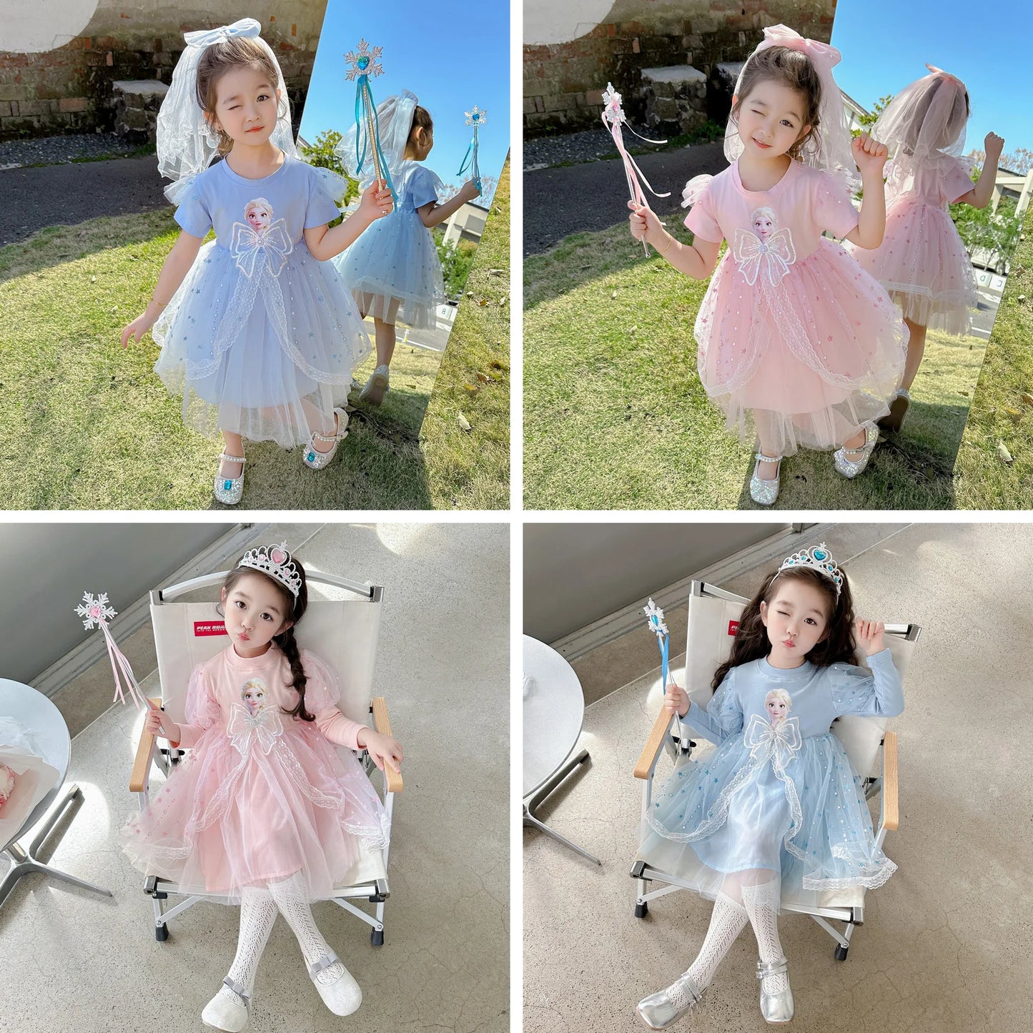 Disney Girls Dress Short/Long  Sleeve Summer Princess Dresses Frozen Elsa Party Baby Dresses for Children Clothing Kids Clothes